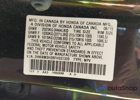 2015 Honda Cr-V Lx from USA, damaged, VIN 2HKRM3H39FH551339